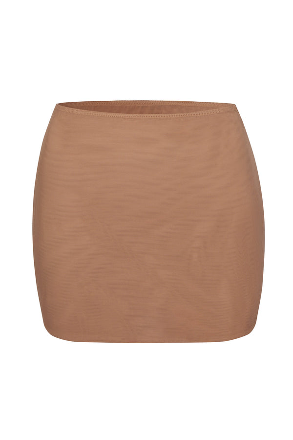 Soft Mesh Low-Rise Micro Mini Slip Skirt in Honey - 1