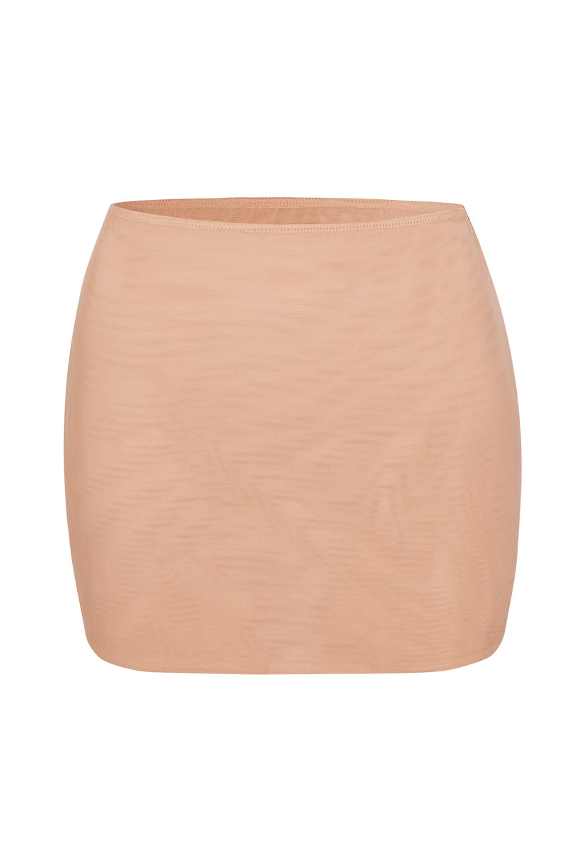 Soft Mesh Low-Rise Micro Mini Slip Skirt in Warm Peach - 1