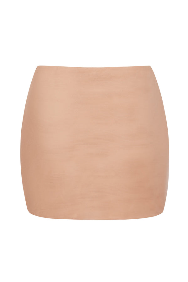 Soft Mesh Low-Rise Micro Mini Slip Skirt in Warm Peach - 2