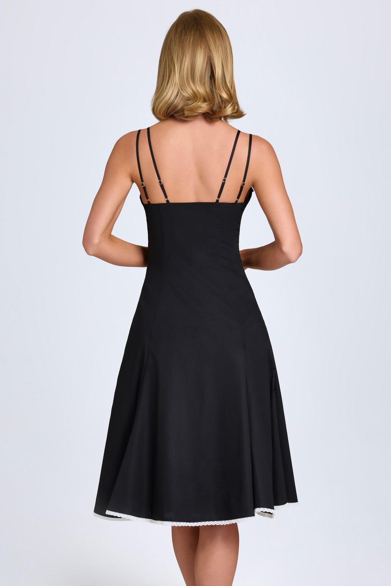Bow-Detail A-Line Midi Dress in Black - 5