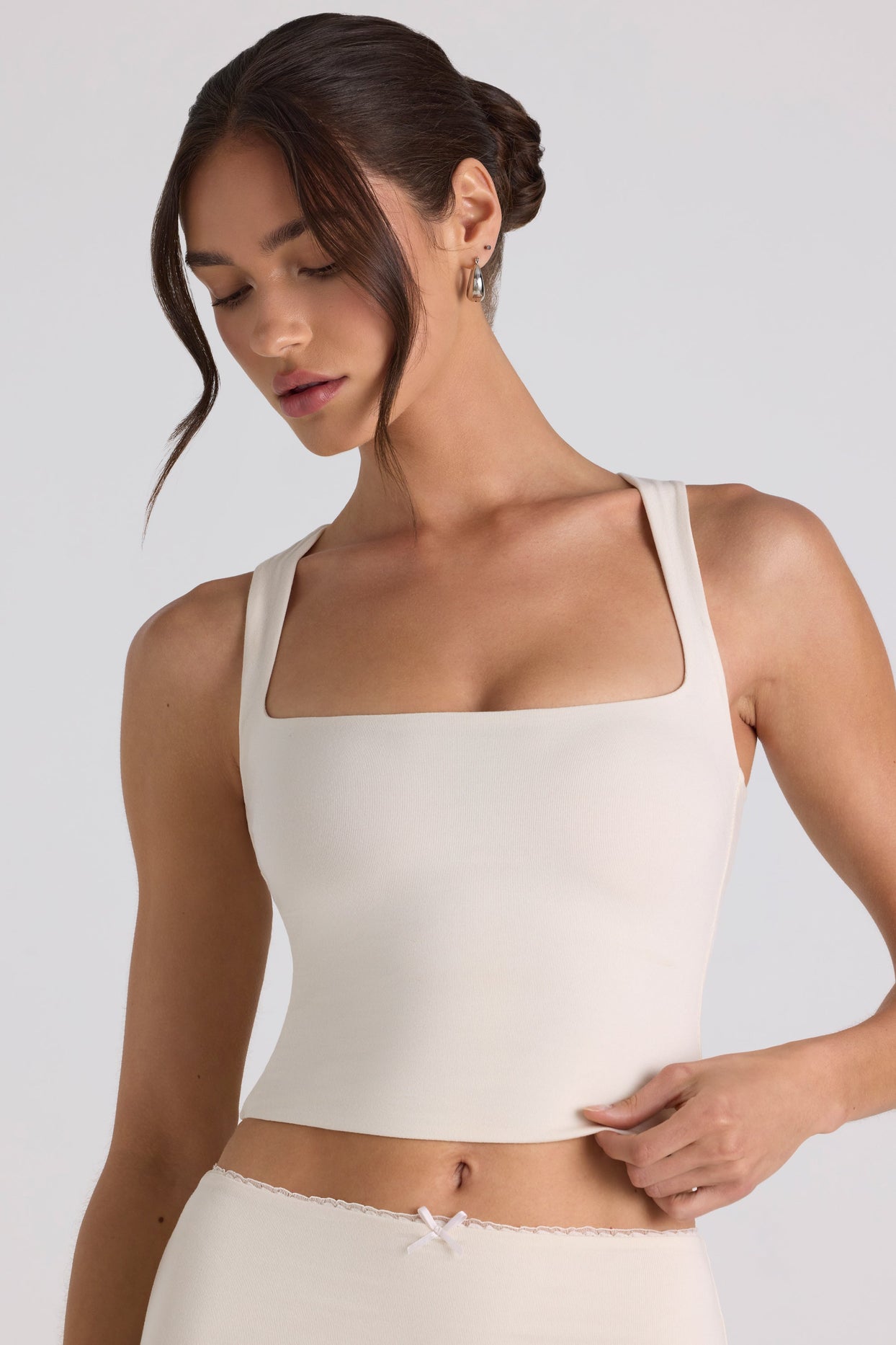 Modal Bow-Detail Crop Top in Ivory