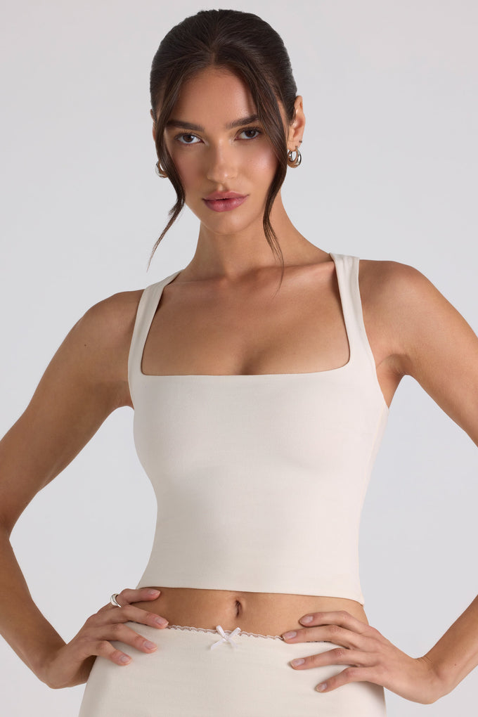 Modal Bow-Embellished Crop Top in Ivory
