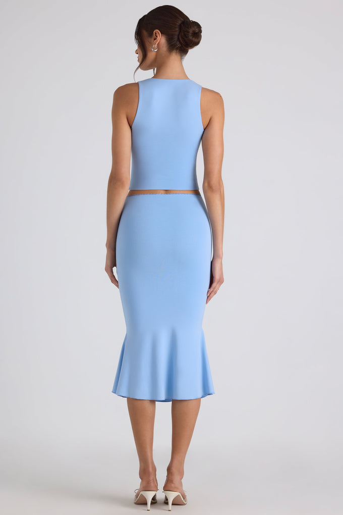 Modal Bow-Detail Mid-Rise Midi Skirt in Sky Blue