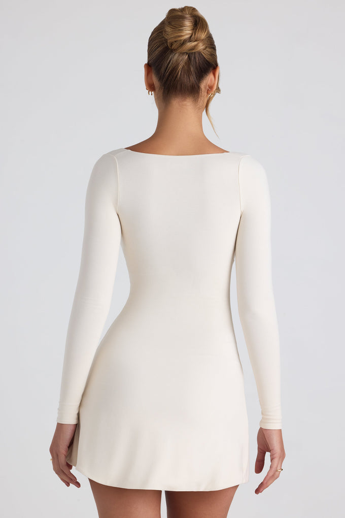 Modal Bow-Detail Sweetheart-Neck A-Line Mini Dress in Ivory