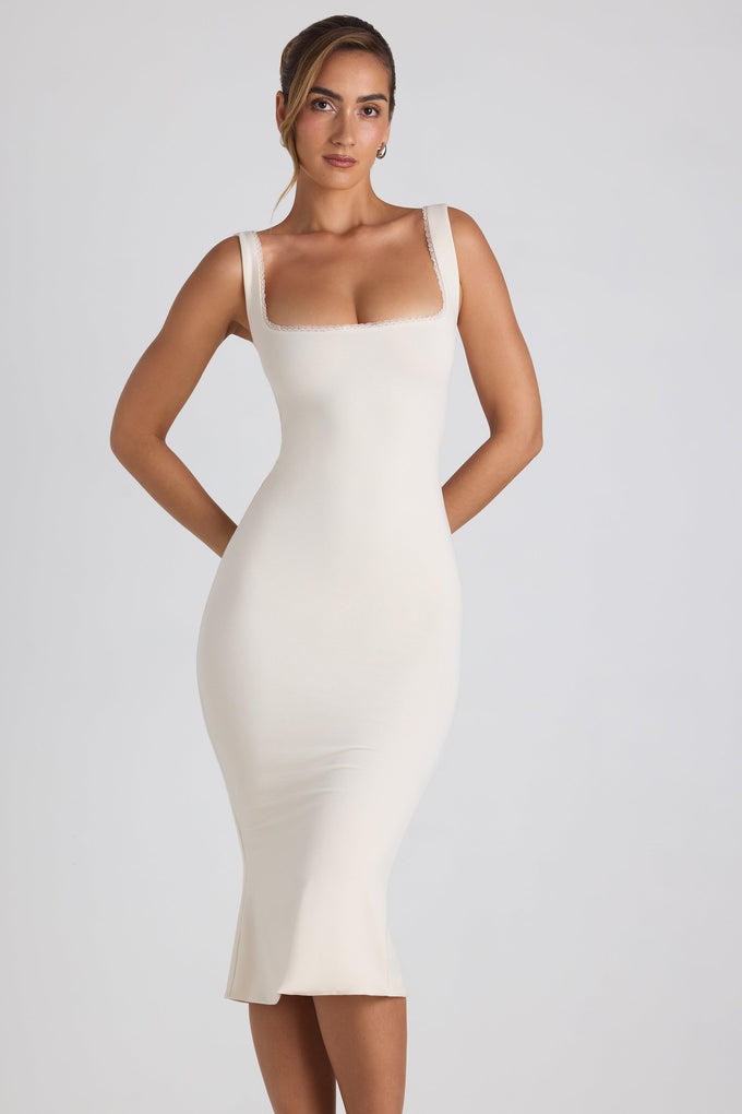 Modal Lace-Trim Midaxi Dress in Ivory