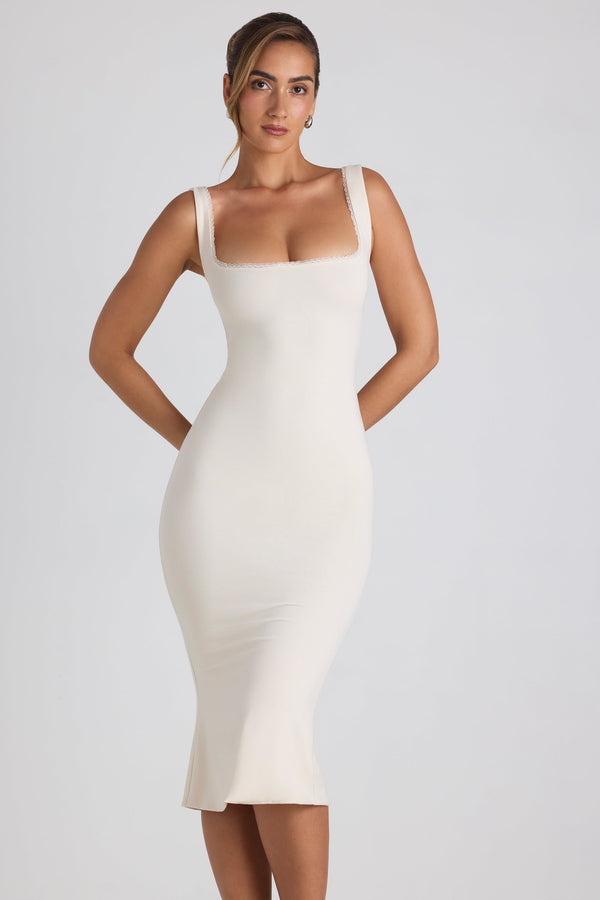 Modal Lace-Trim Midaxi Dress in Ivory - 1