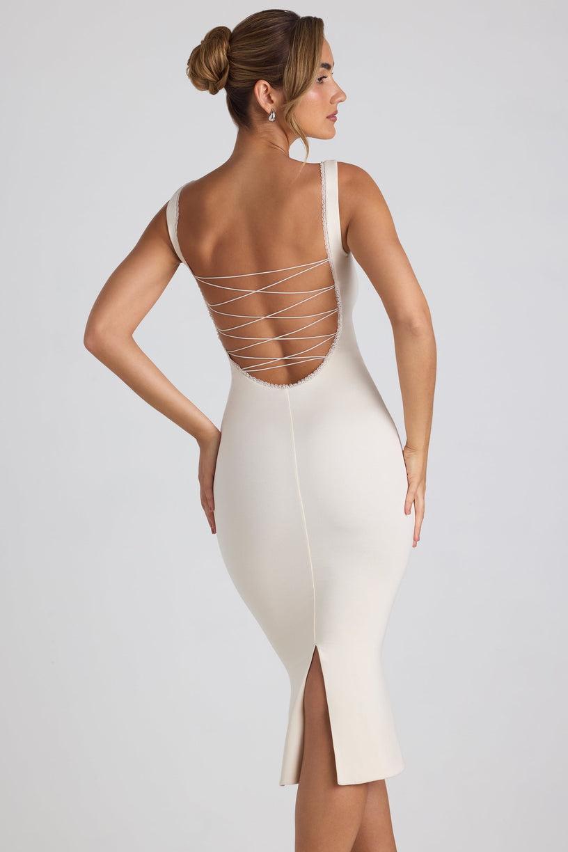 Modal Lace-Trim Midaxi Dress in Ivory - 2