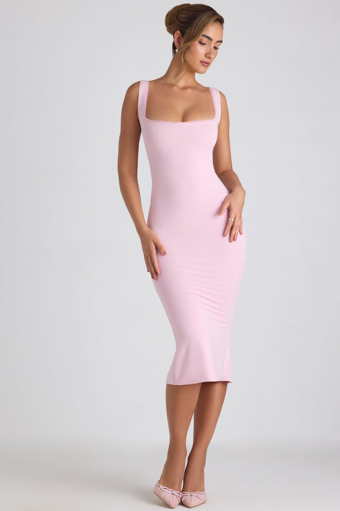 Modal Lace-Trim Midaxi Dress in Soft Pink