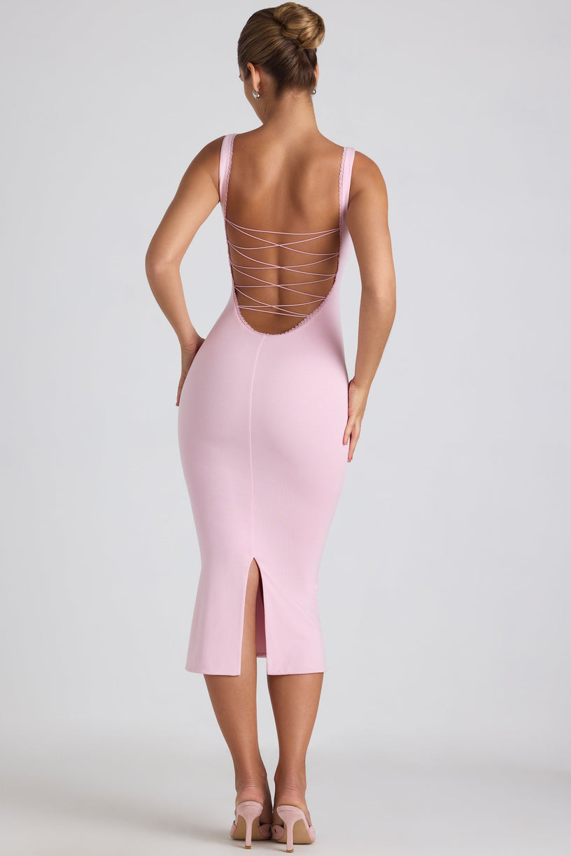 Modal Lace-Trim Midaxi Dress in Soft Pink - 2