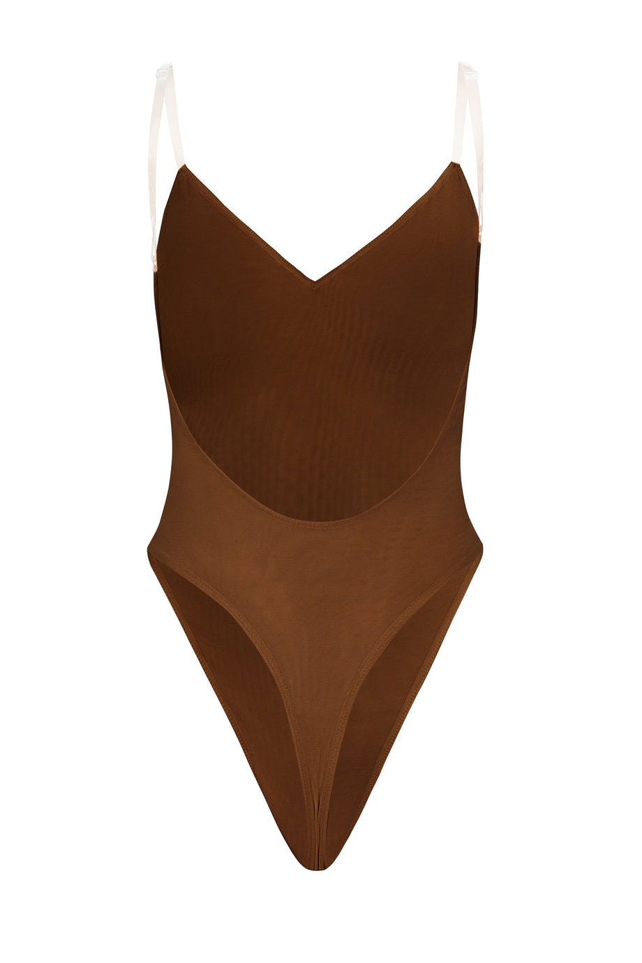 Soft Mesh V-Neck Bodysuit in Chestnut