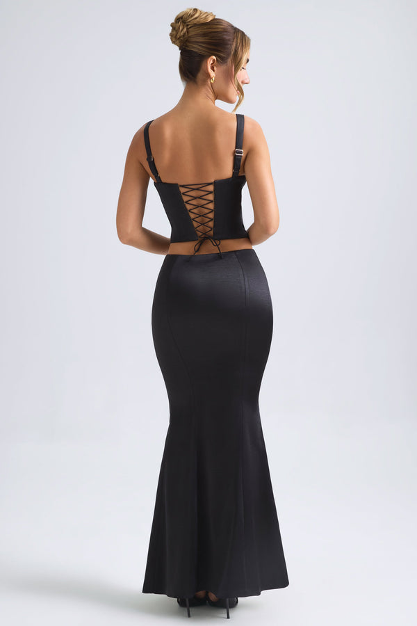 Mid-Rise Fishtail Maxi Skirt in Black - 2