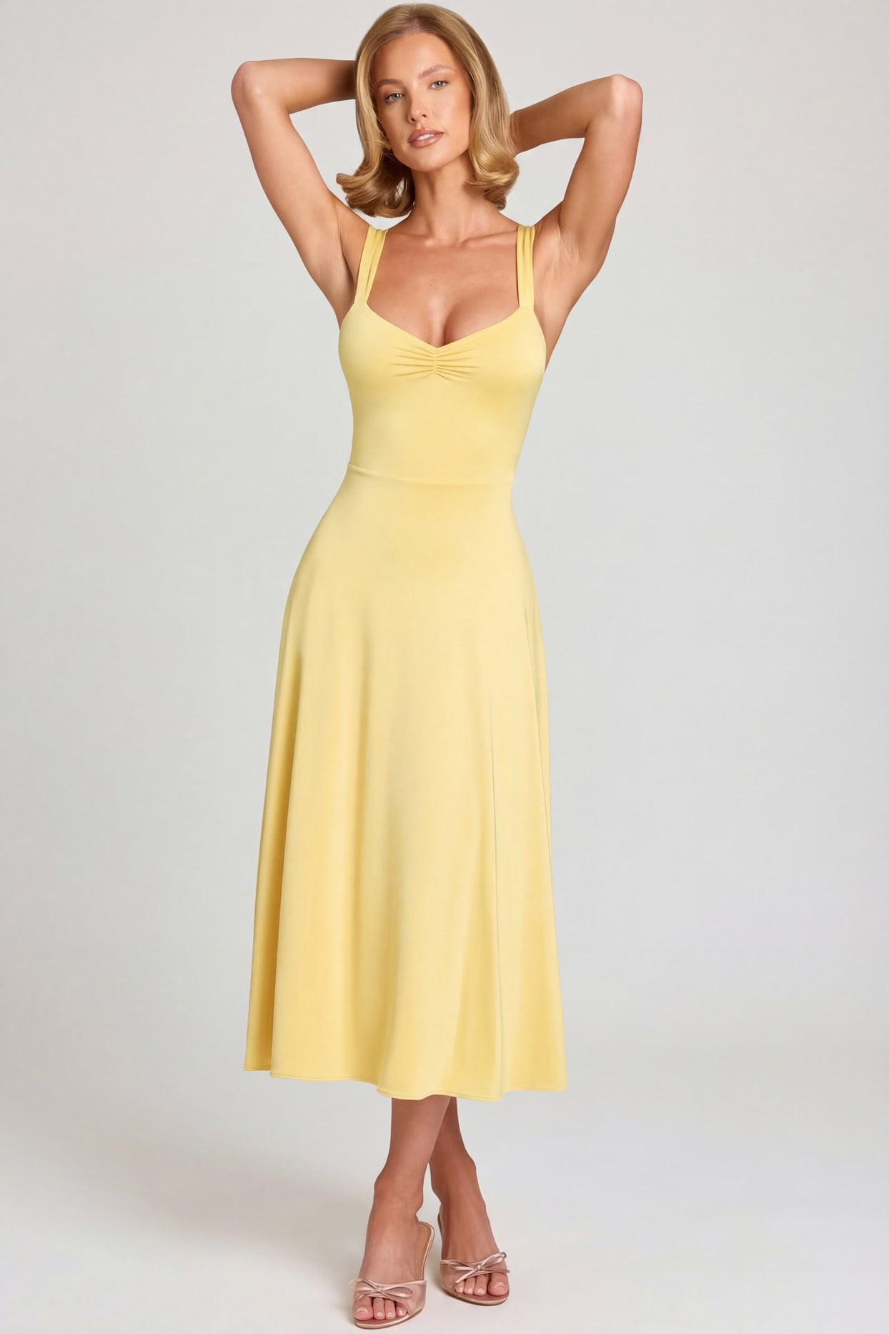 Sweetheart-Neck Ruched Midaxi Dress in Pastel Yellow - 6
