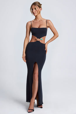 Hardware Detail Cut-Out Maxi Dress in Black