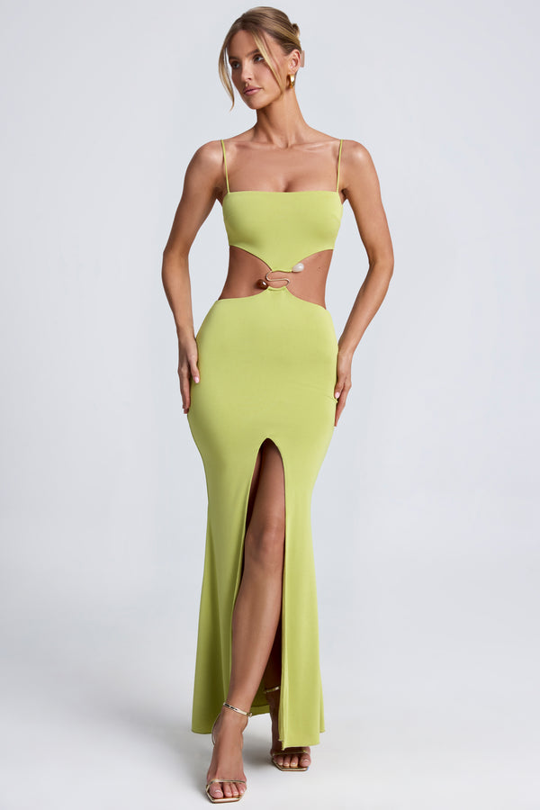 Hardware Detail Cut-Out Maxi Dress in Olive Green - 1