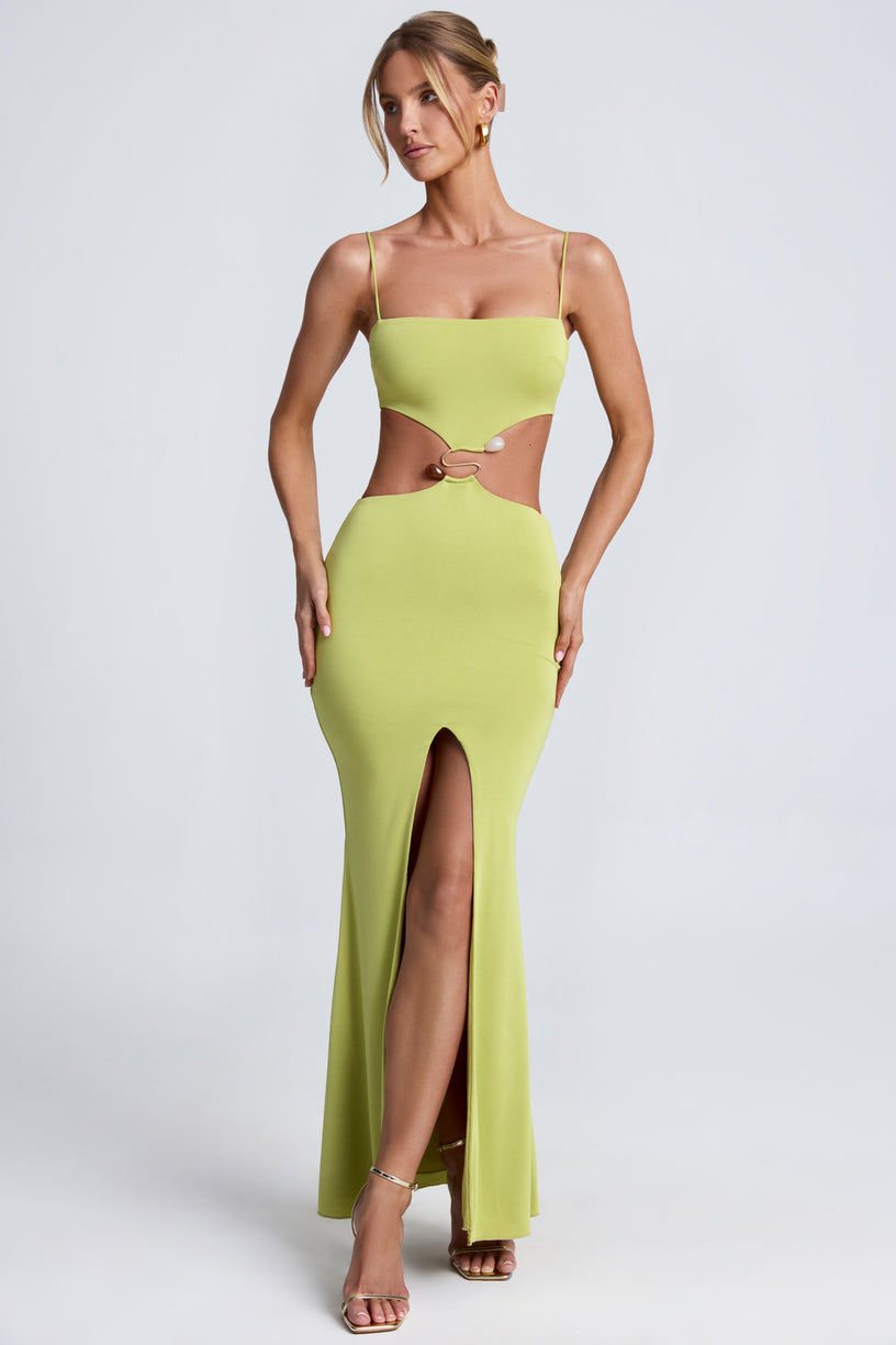 Hardware Detail Cut-Out Maxi Dress in Olive Green - 1