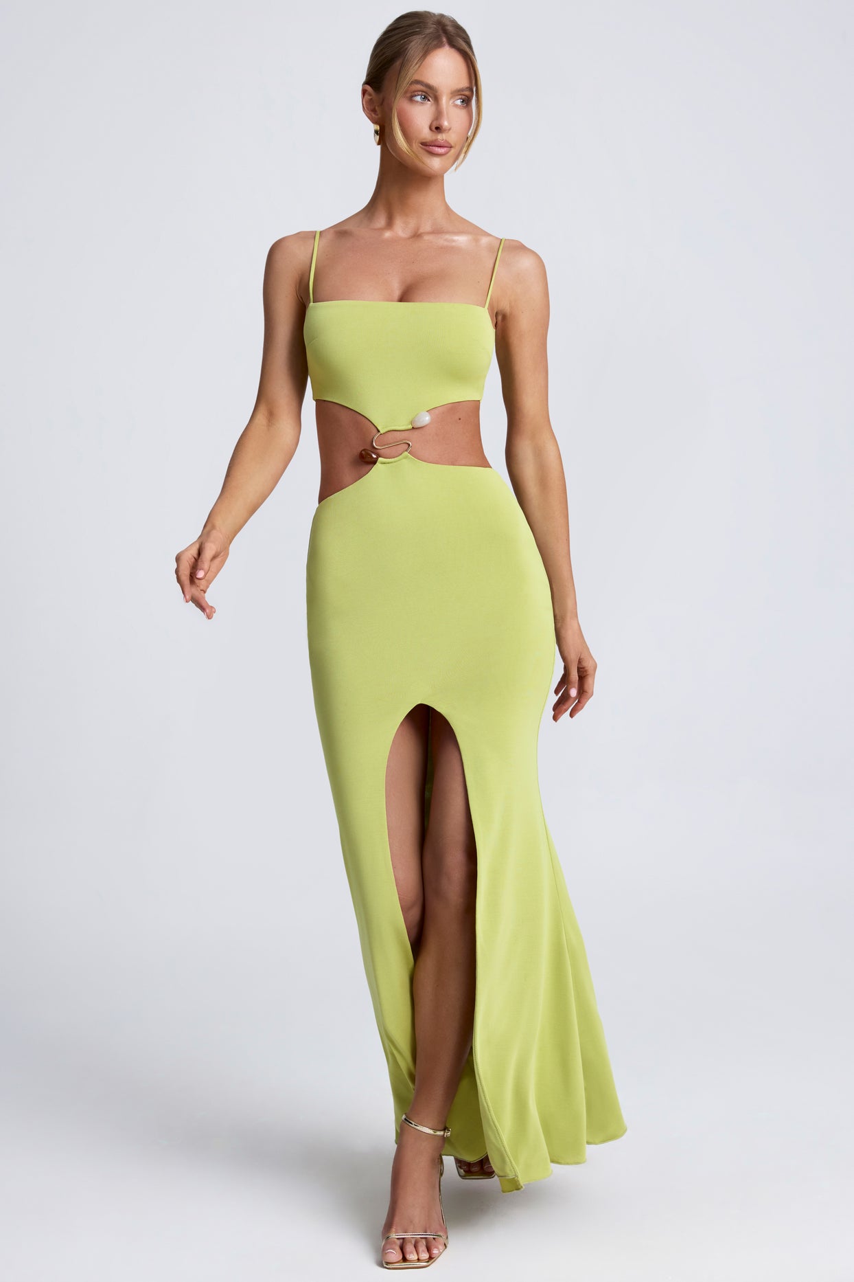 Hardware Detail Cut-Out Maxi Dress in Olive Green