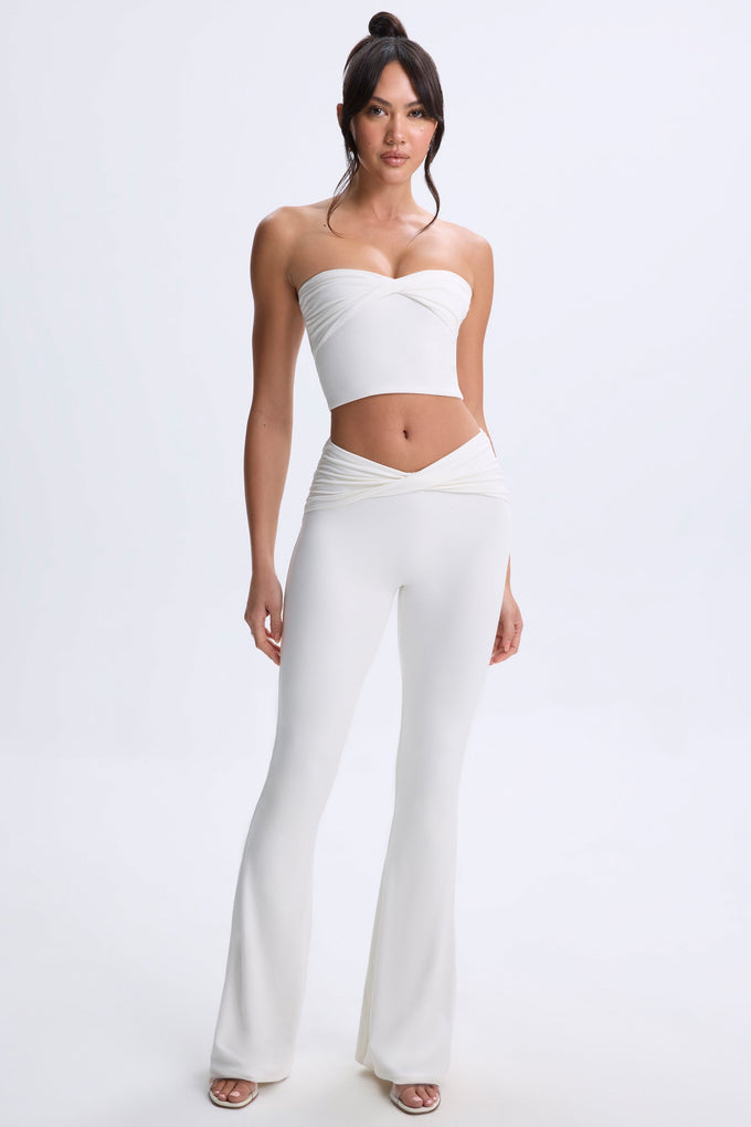 Twist-Front Flared Trousers in White