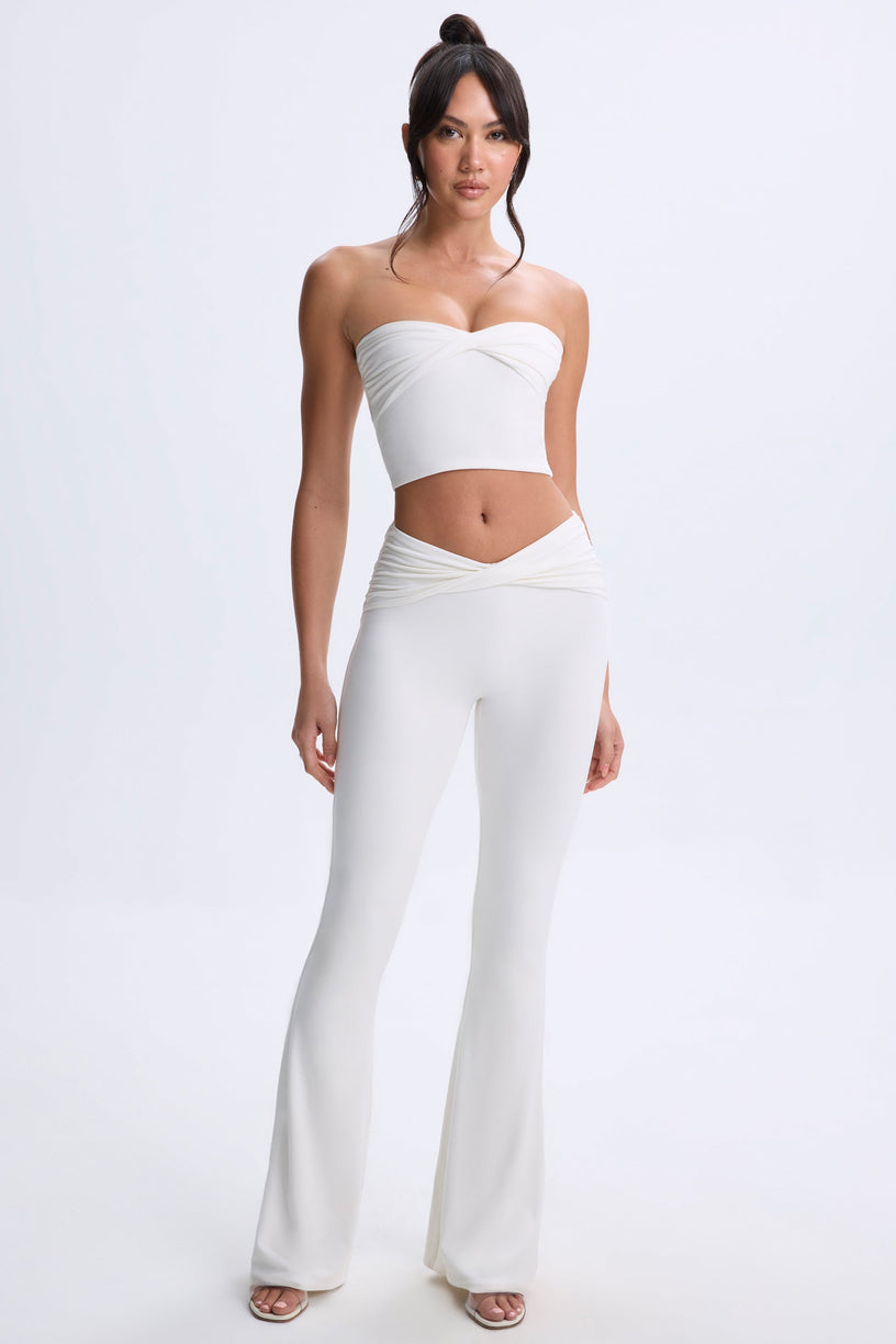 Modal Twist-Front Flared Trousers in White - 1