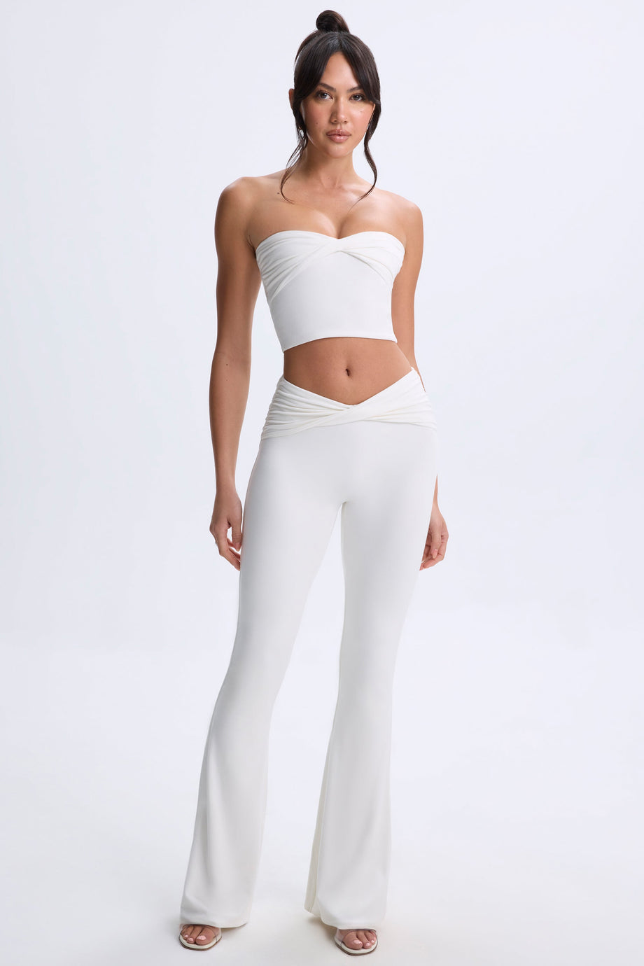 Twist-Front Flared Trousers in White