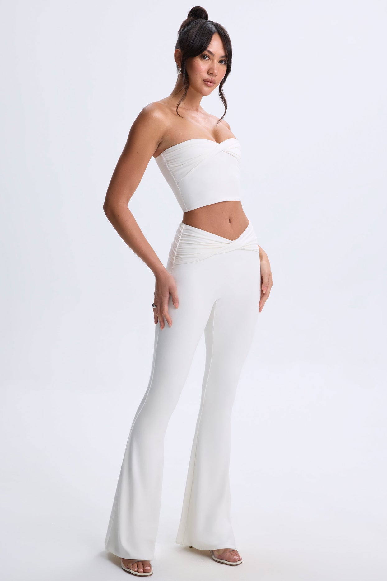 Twist-Front Flared Trousers in White