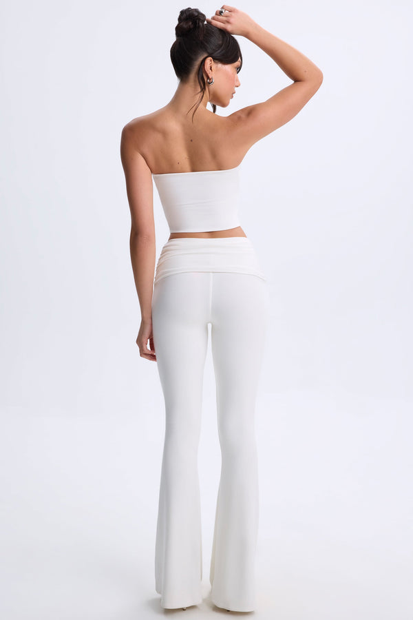 Modal Twist-Front Flared Trousers in White - 2