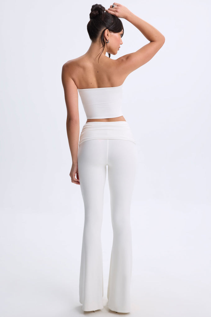 Twist-Front Flared Trousers in White