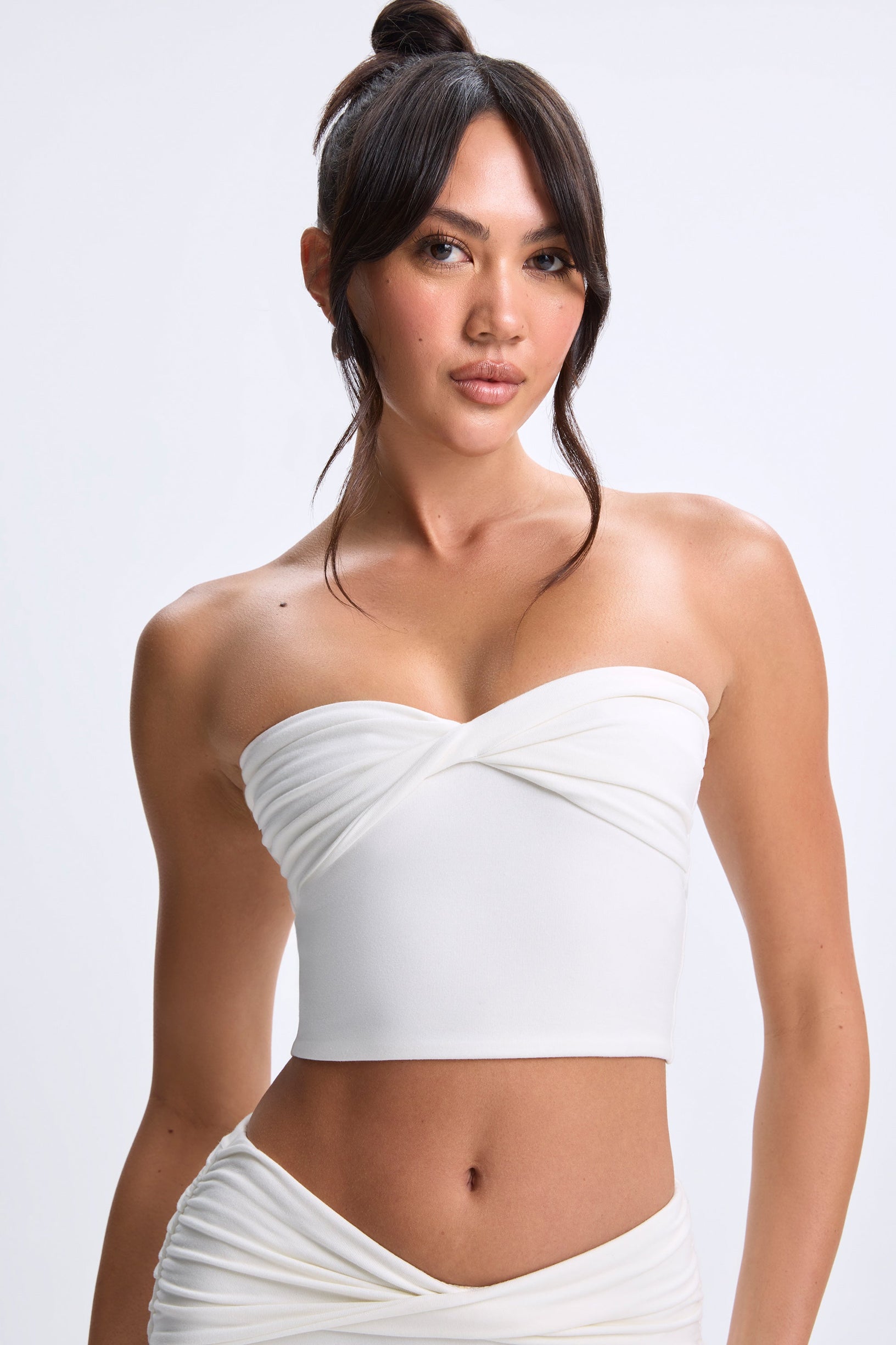 Modal Twist-Front Bandeau Top in White - 1