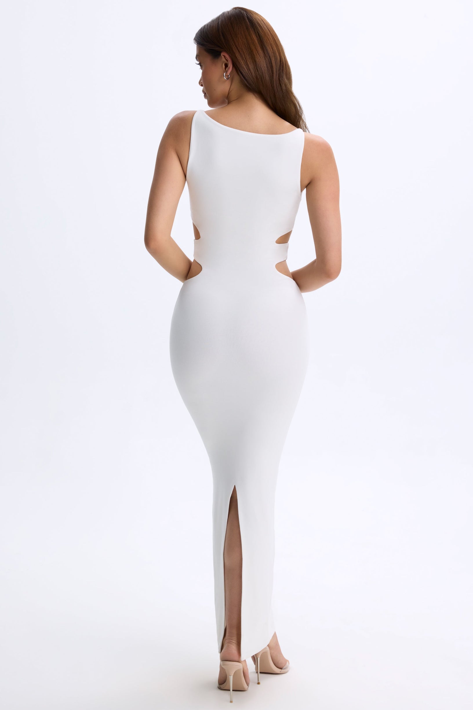 Modal Plunge Cut-Out Maxi Dress in White - 2