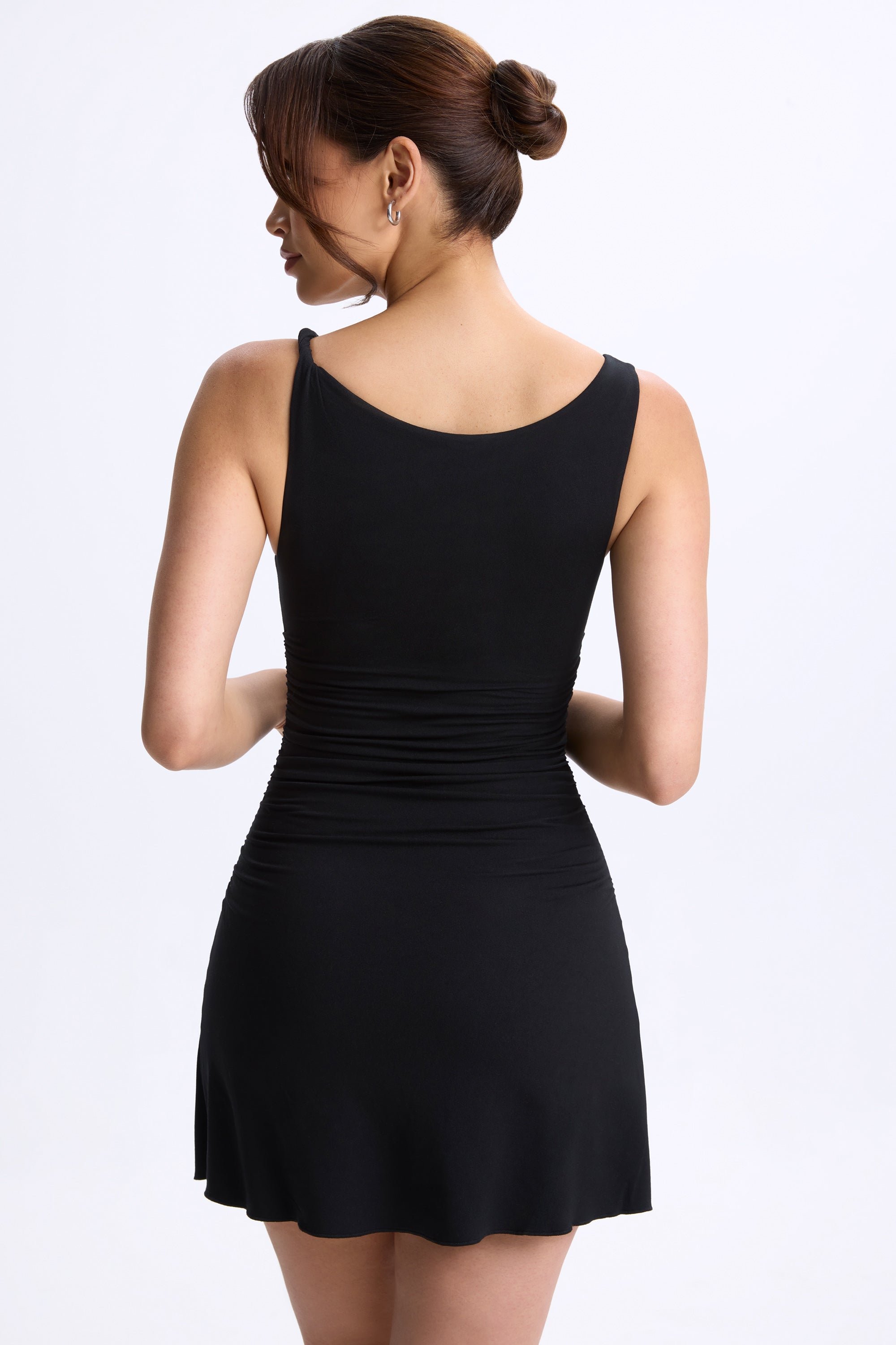 Modal Ruched A-Line Micro Mini Dress in Black - 2
