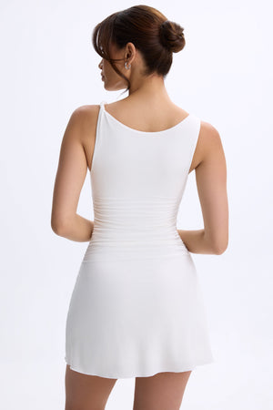 Ruched A-Line Micro Mini Dress in White