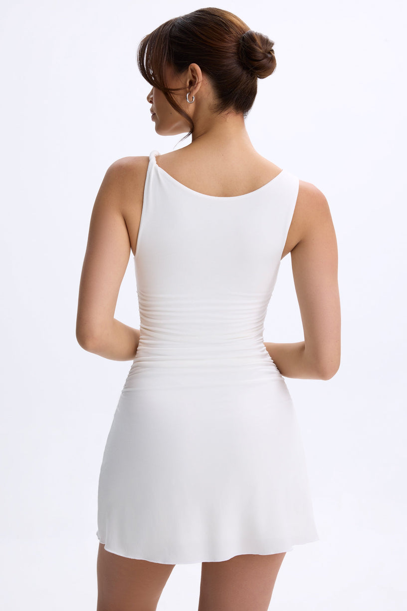 Modal Ruched A-Line Micro Mini Dress in White - 2
