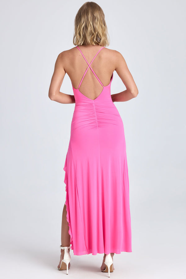 Ruched Ruffle-Trim Maxi Dress in Lollipop Pink - 2