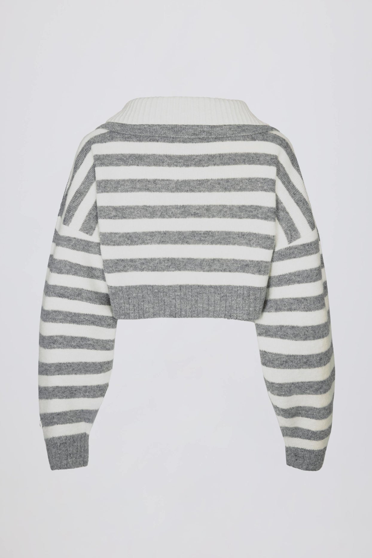 Soft Knit Layered Collar Cropped Jumper in Grey Stripe - 4