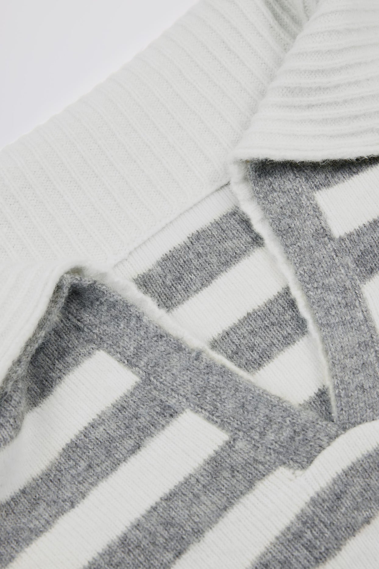 Soft Knit Layered Collar Cropped Jumper in Grey Stripe - 5