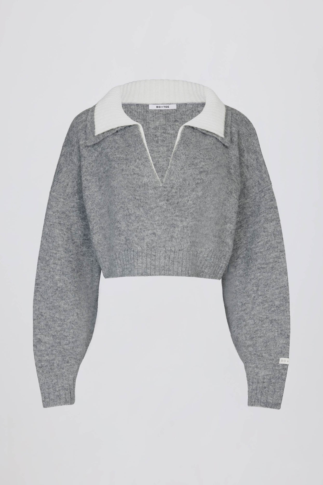 Soft Knit Layered Collar Cropped Jumper in Grey - 3