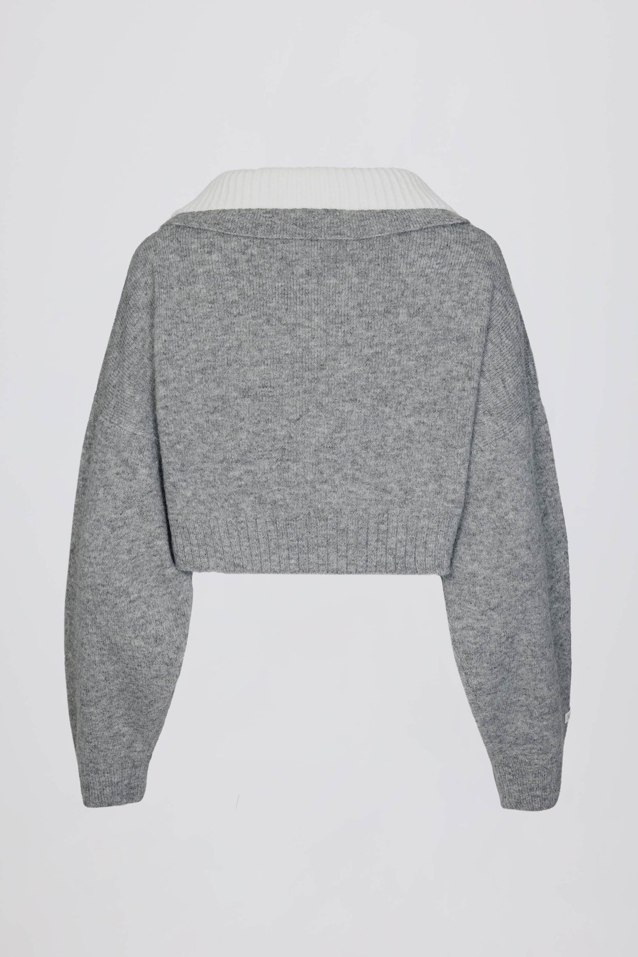 Soft Knit Layered Collar Cropped Jumper in Grey - 4