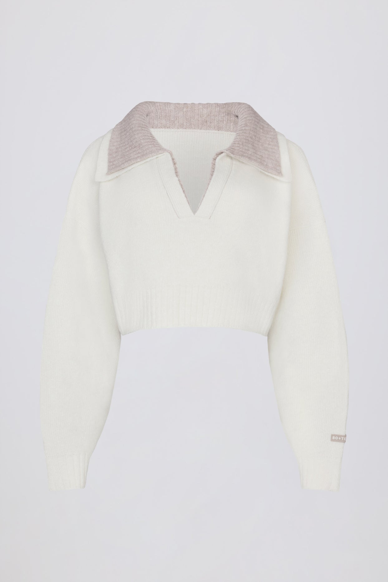 Soft Knit Layered Collar Cropped Jumper in Ivory - 3