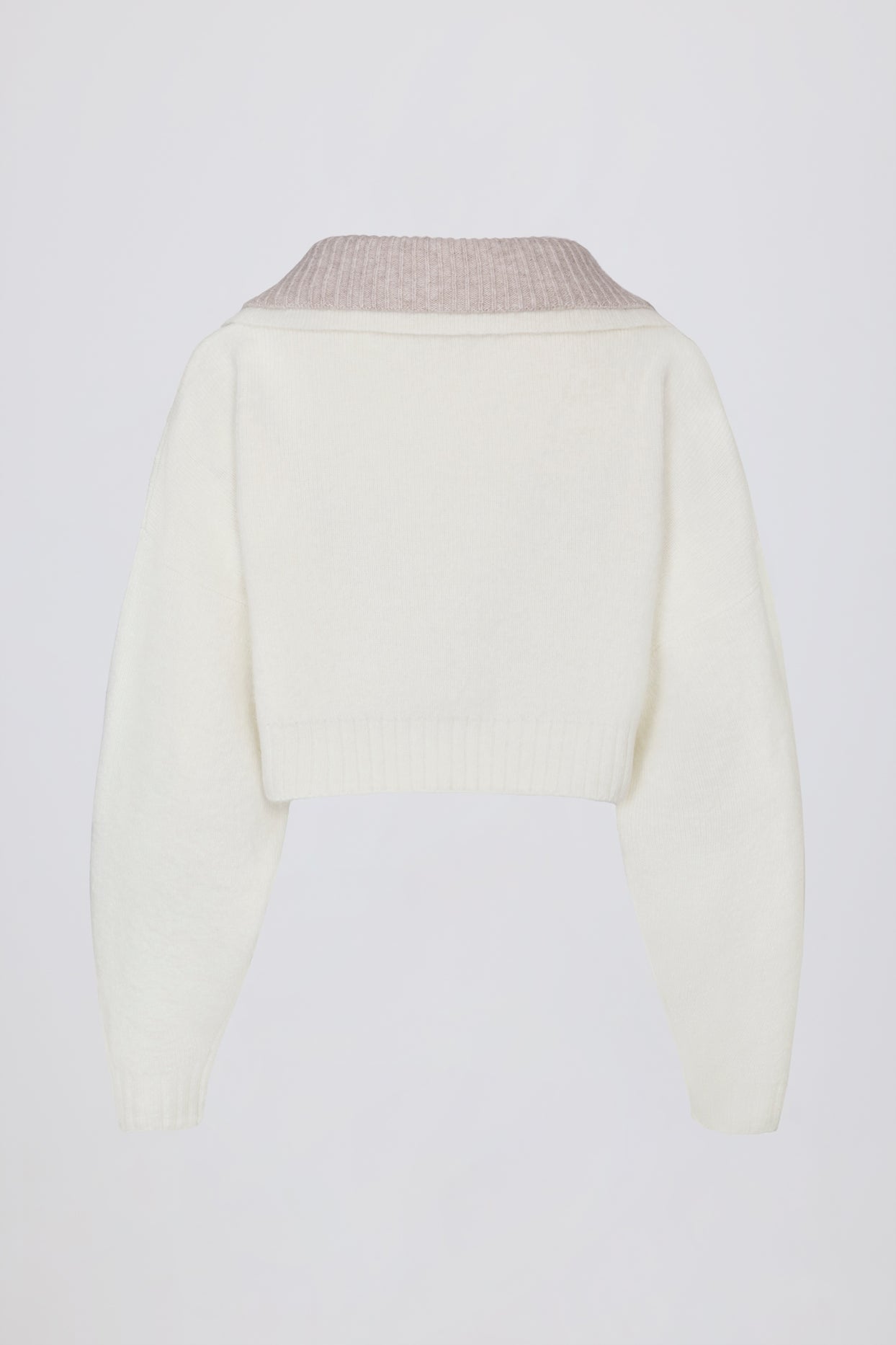 Soft Knit Layered Collar Cropped Jumper in Ivory - 4