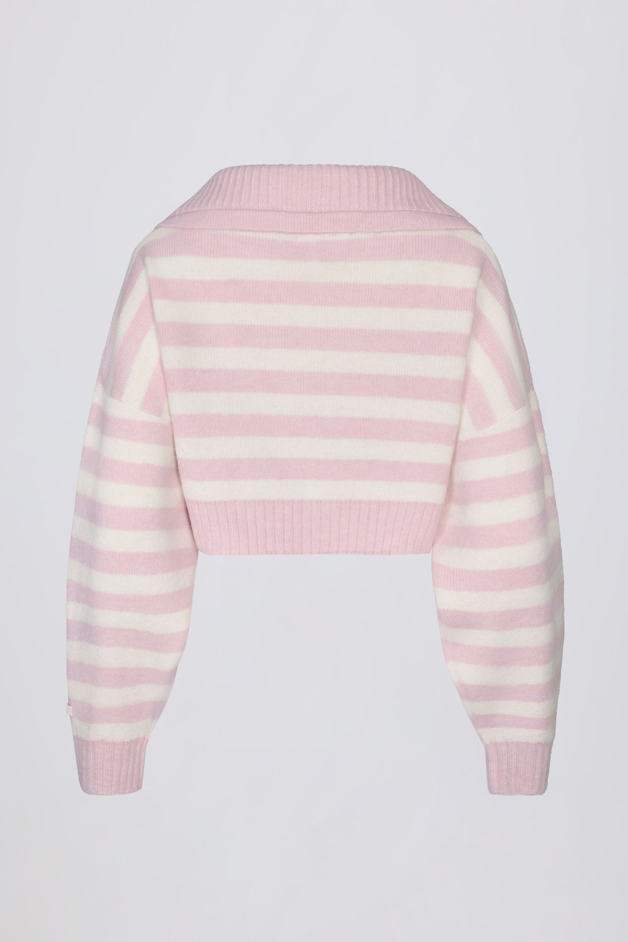 Soft Knit Layered Collar Cropped Jumper in Pink Stripe - 4