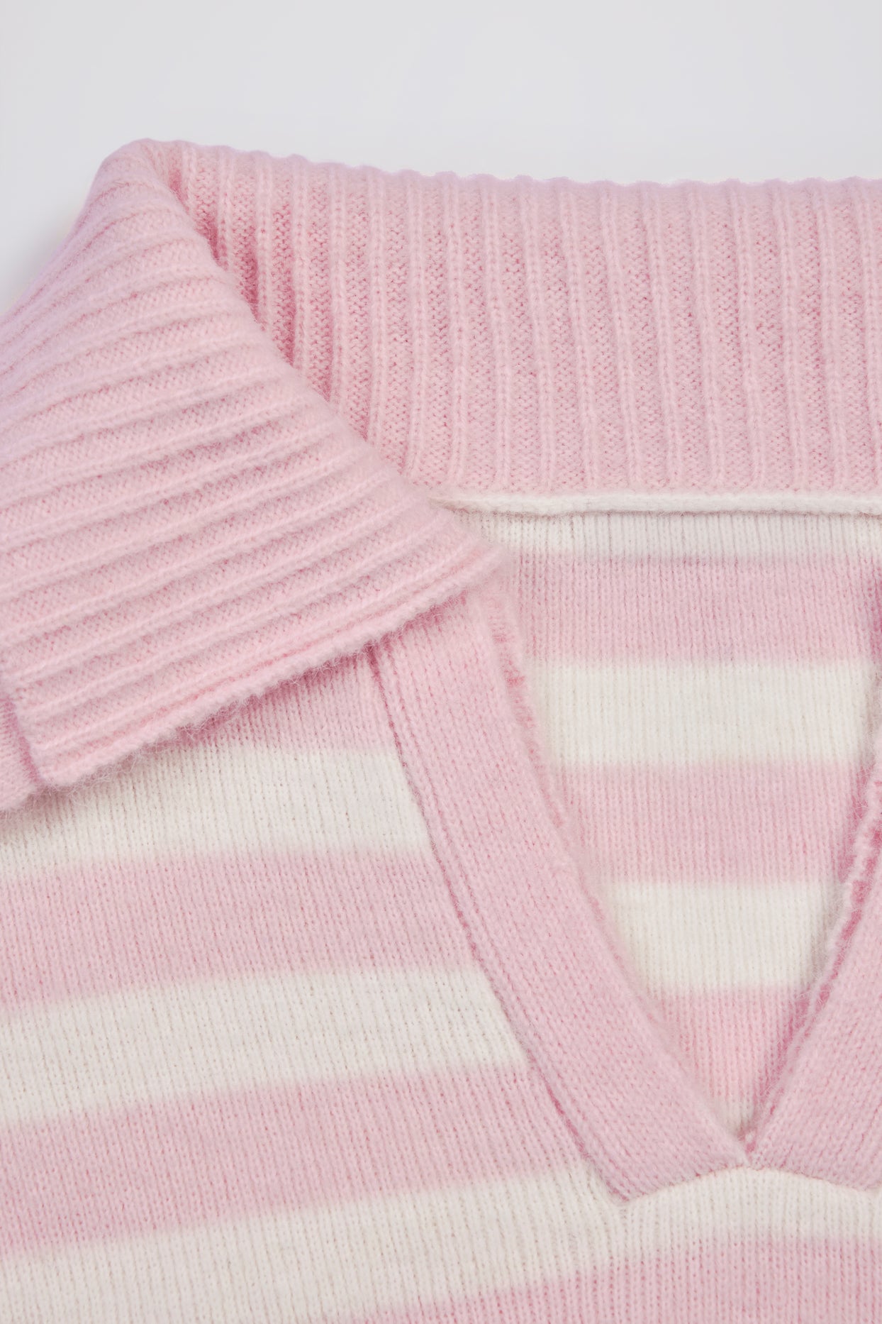 Soft Knit Layered Collar Cropped Jumper in Pink Stripe - 5