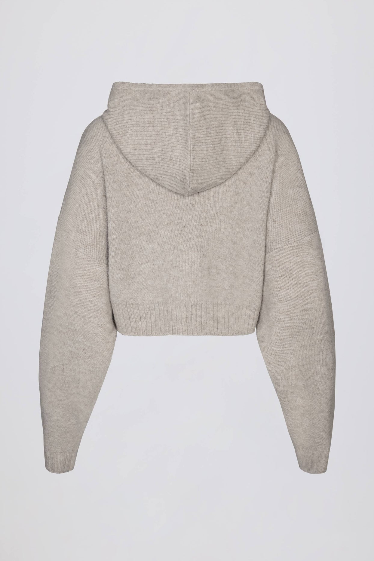 Soft Knit Zip-Up Cropped Hoodie in Beige - 4
