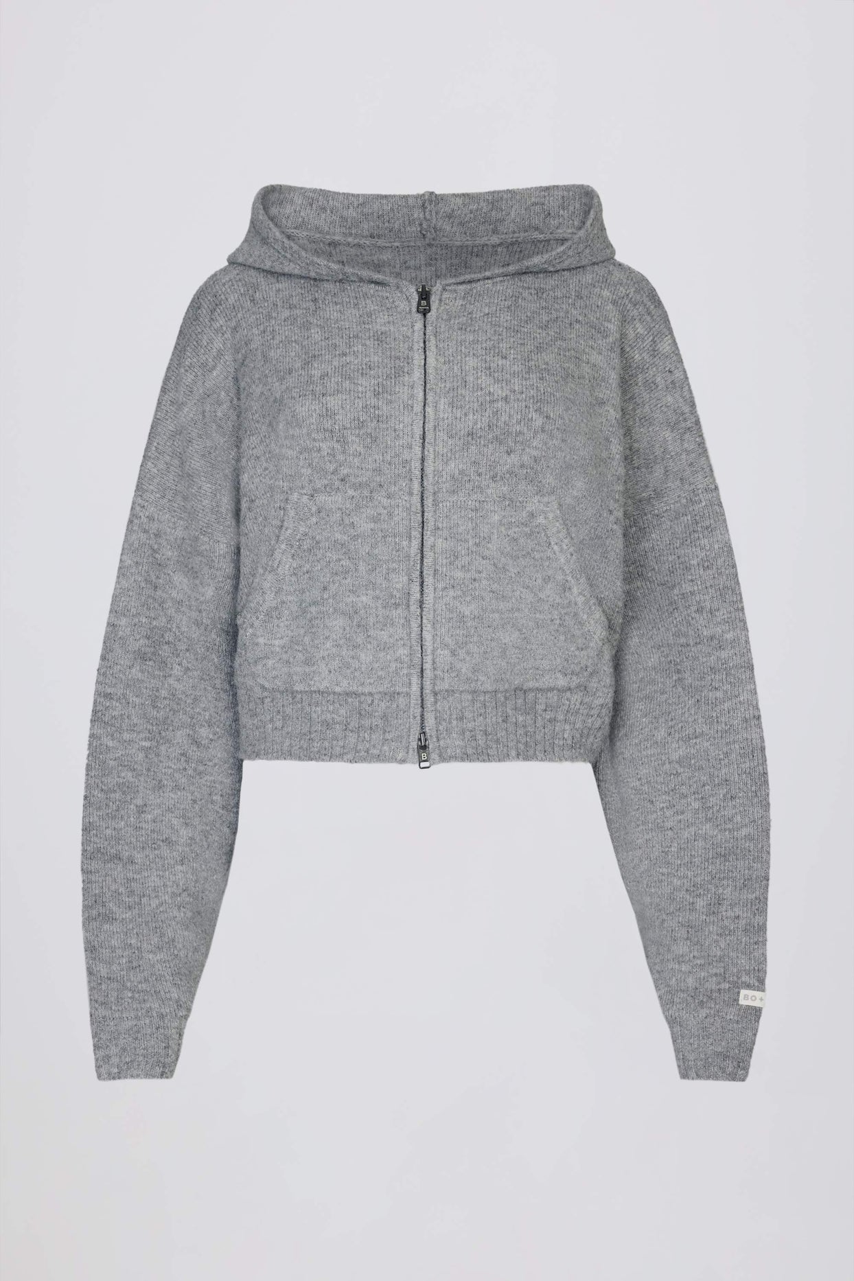 Soft Knit Zip-Up Cropped Hoodie in Grey - 3