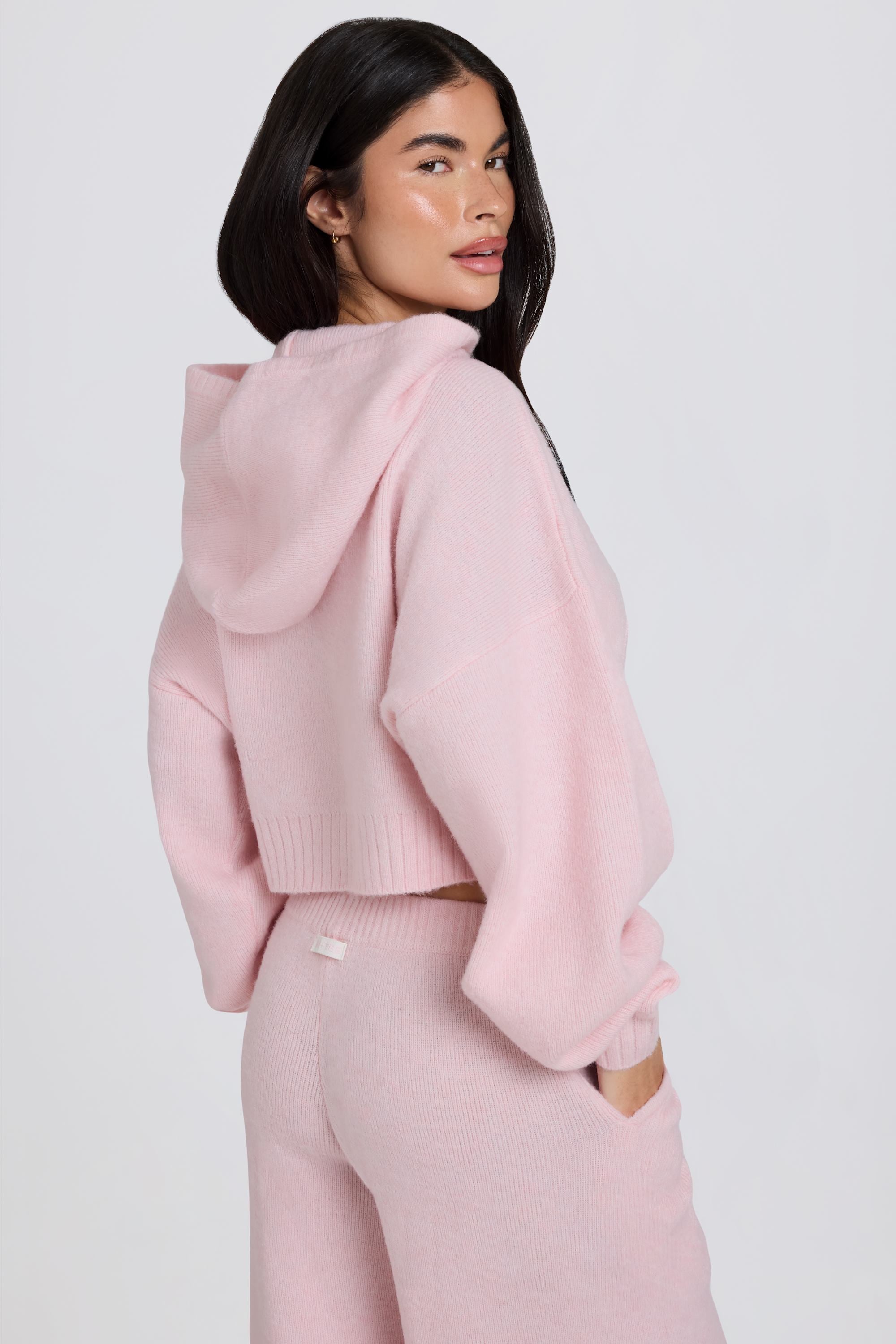 Zip-Up Cropped Knit Hoodie in Soft Pink | Bo+Tee – Oh Polly AU