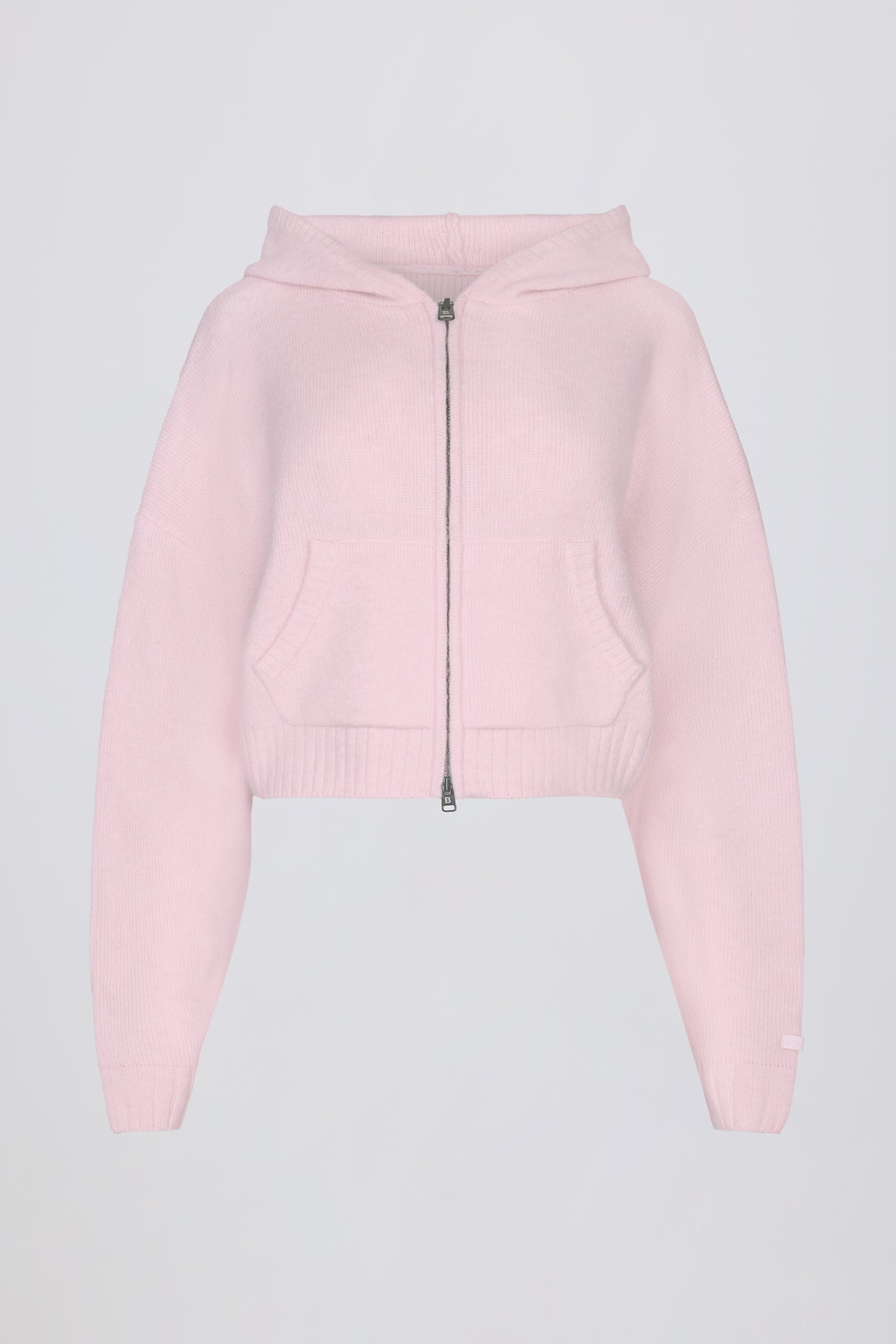 Soft Knit Zip-Up Cropped Hoodie in Soft Pink - 3