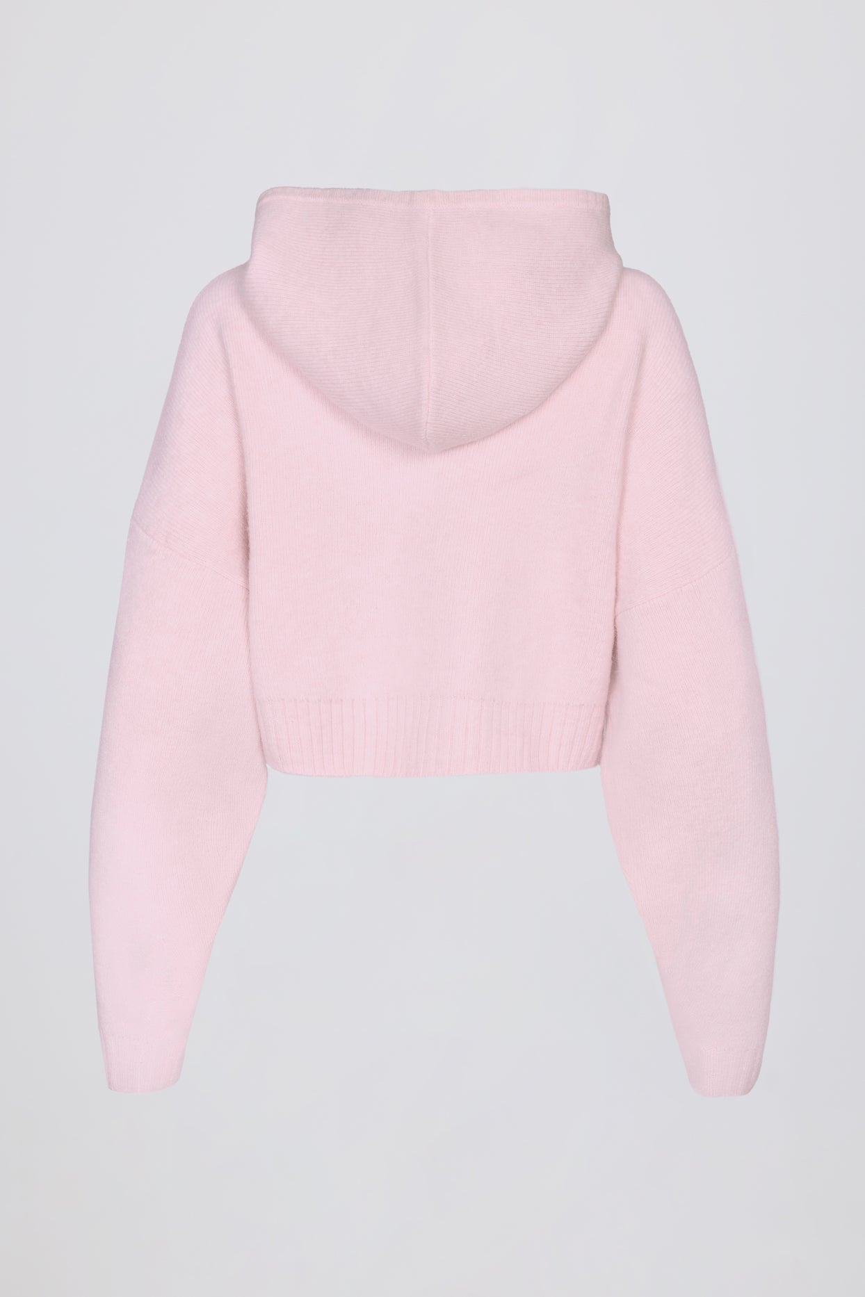 Soft Knit Zip-Up Cropped Hoodie in Soft Pink - 4