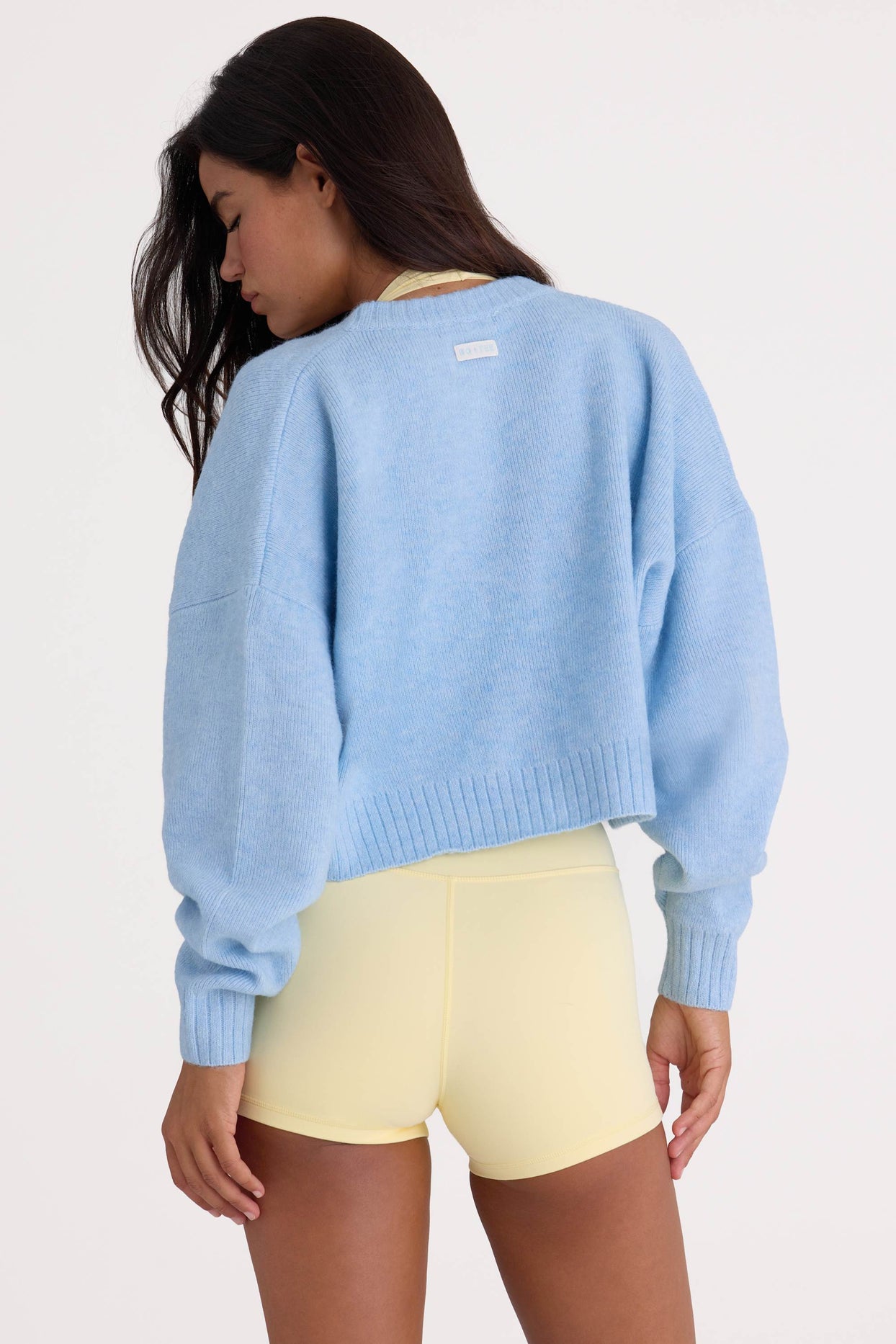 Knit Cropped Cardigan in Powder Blue - 3
