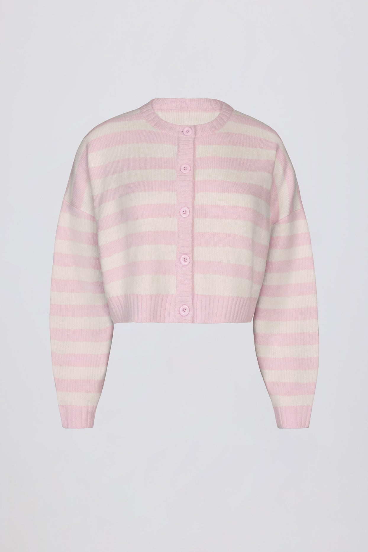 Soft Knit Stripe Cropped Cardigan in Pink Stripe - 3
