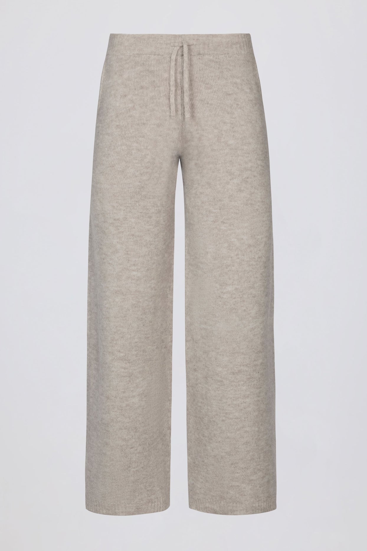 Knit Mid-Rise Wide-Leg Joggers in Beige - 3