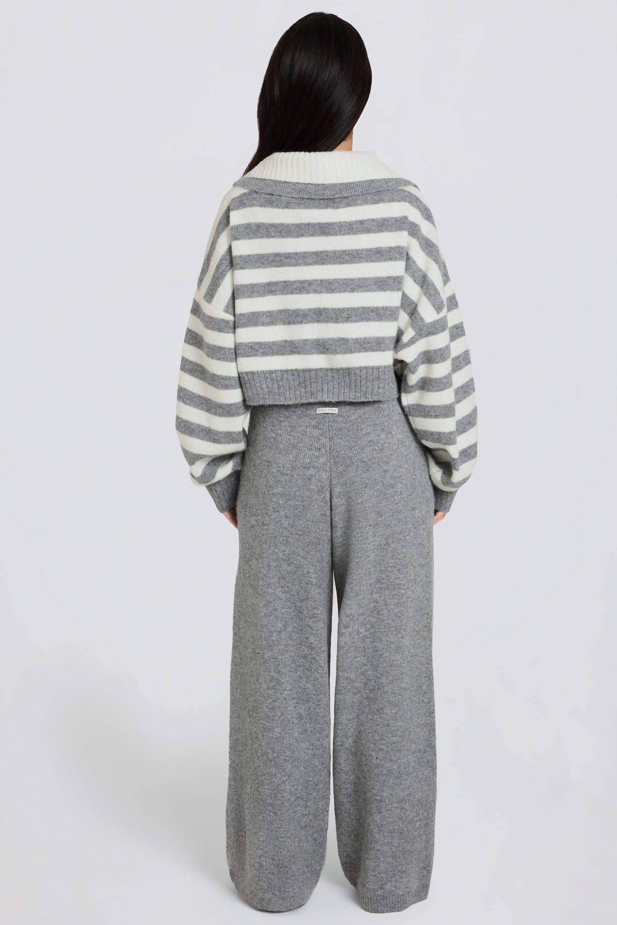 Knit Mid-Rise Wide-Leg Joggers in Grey - 2