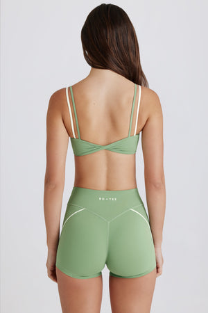Soft Active Twist-Front Mini Shorts in Green
